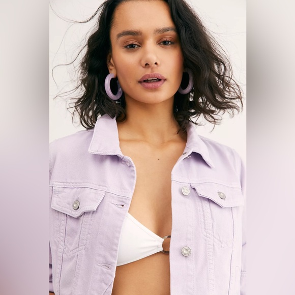 Free People Rumors Denim Jean Jacket Lilac Size Medium - Picture 3 of 8